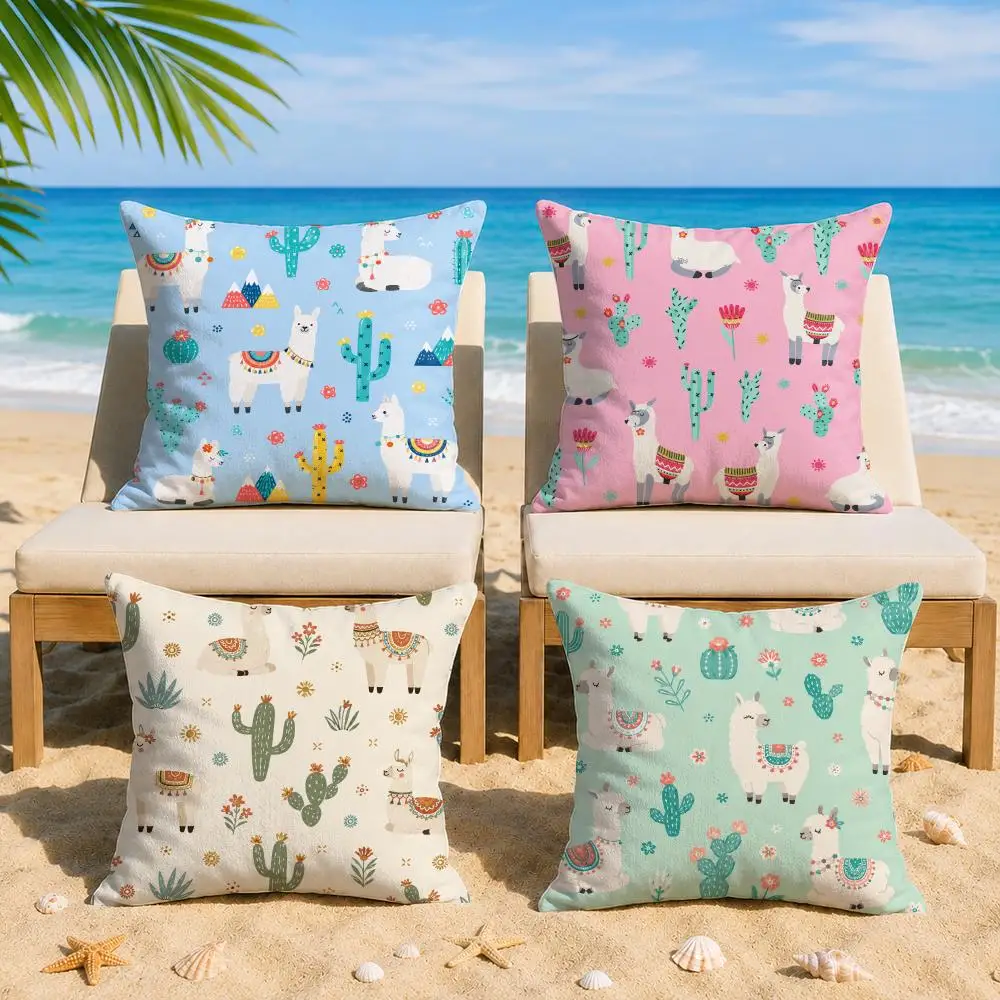 Cute Alpaca Cushion Cover Short Plush Soft Double-Sided Printing Pillow Case Cozy Sofa Bedroom Home Decor Gift