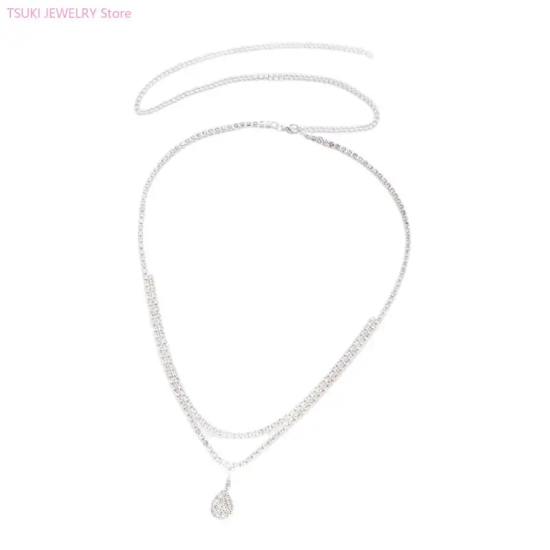 62KE سلسلة الخصر على شكل قطرة الماء، مجوهرات للجسم، إكسسوار نحاسي مزدوج حبلا قابل للتعديل لحدث صيفي غير رسمي