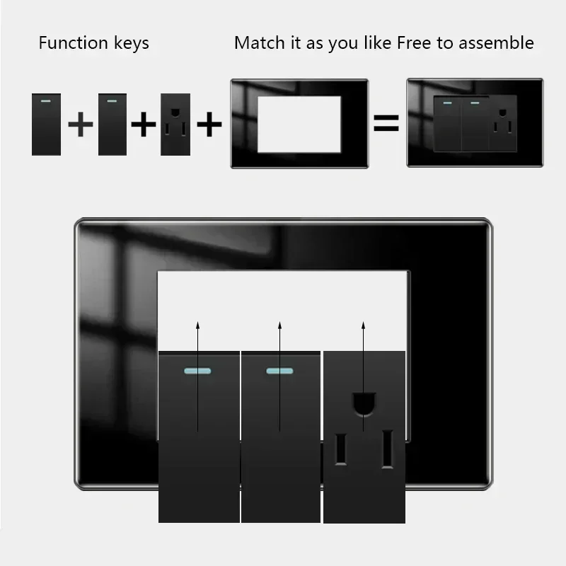 American Type-c Quick Charge Wall Power Outlet,2Way Light Electrical Switch Panel,Mexico Thai US Tempered Glass usb Socket Plug