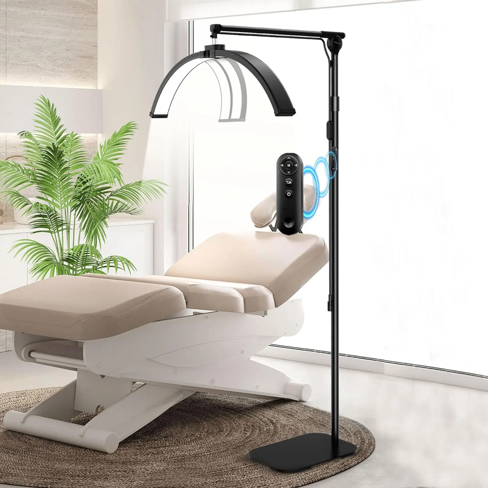 Foldable eyelash floor lamp, half-moon lamp with phone stand, manicure/tattoo/beauty floor lamp for beauticians, adjustable heig