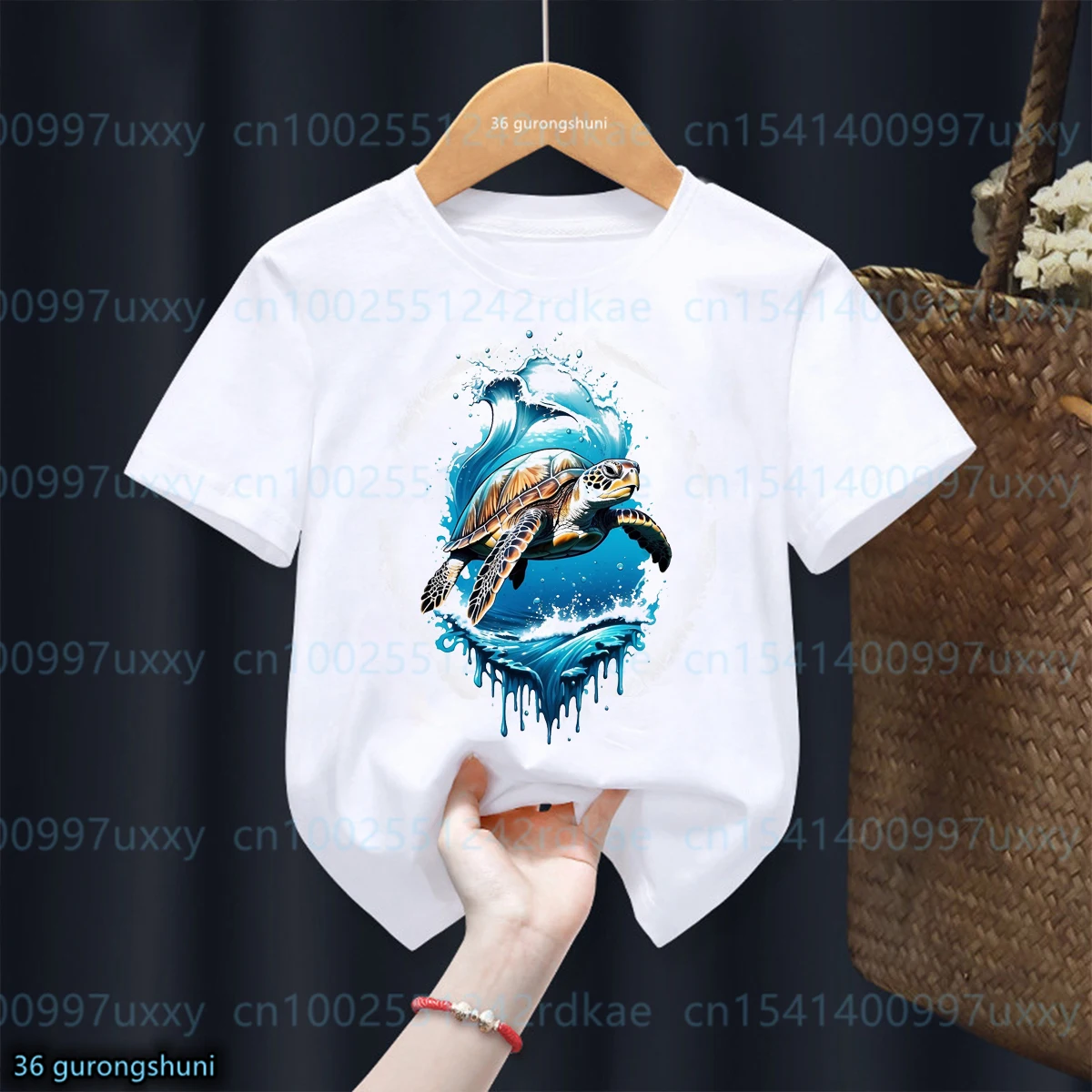 New Boys T-Shirt Funny Marine Life Turtle Animal Print Tshirt Baby Cute Kids Clothes Summer Girls Tshirt White Short Sleeved Top