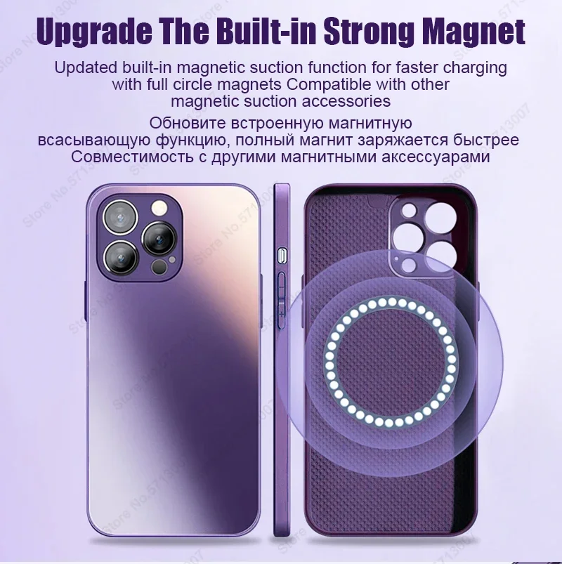 Matte For Magsafe Magnetic Wireless Charging Case For iPhone 15 14 13 12 11 Pro Max Plus Glass Lens Protector Shockproof Cover