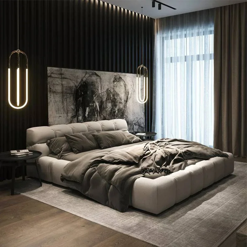 

Bedroom Furniture Italian Technology Fabric Art Wabi Wind Modern Simple Master Bedroom Double Nordic Light Luxury Soft Bag