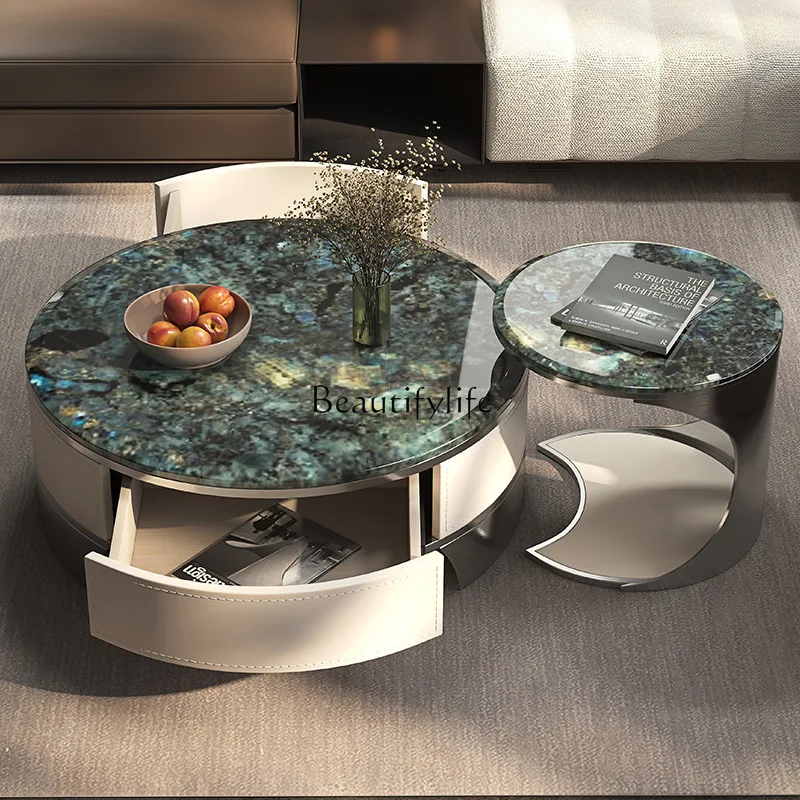 

Natural supercrystalline stone marble coffee table Italian light luxury round size combination coffee table