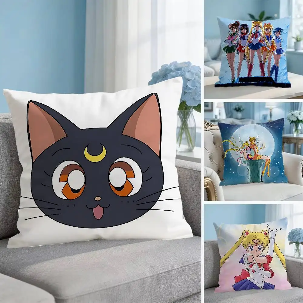 FOR S-Sailor Moon 45x45cm Square Cushion Cover Cartoon Print Decorative Throw Pillow Case for Couch Bed Car Home Decor