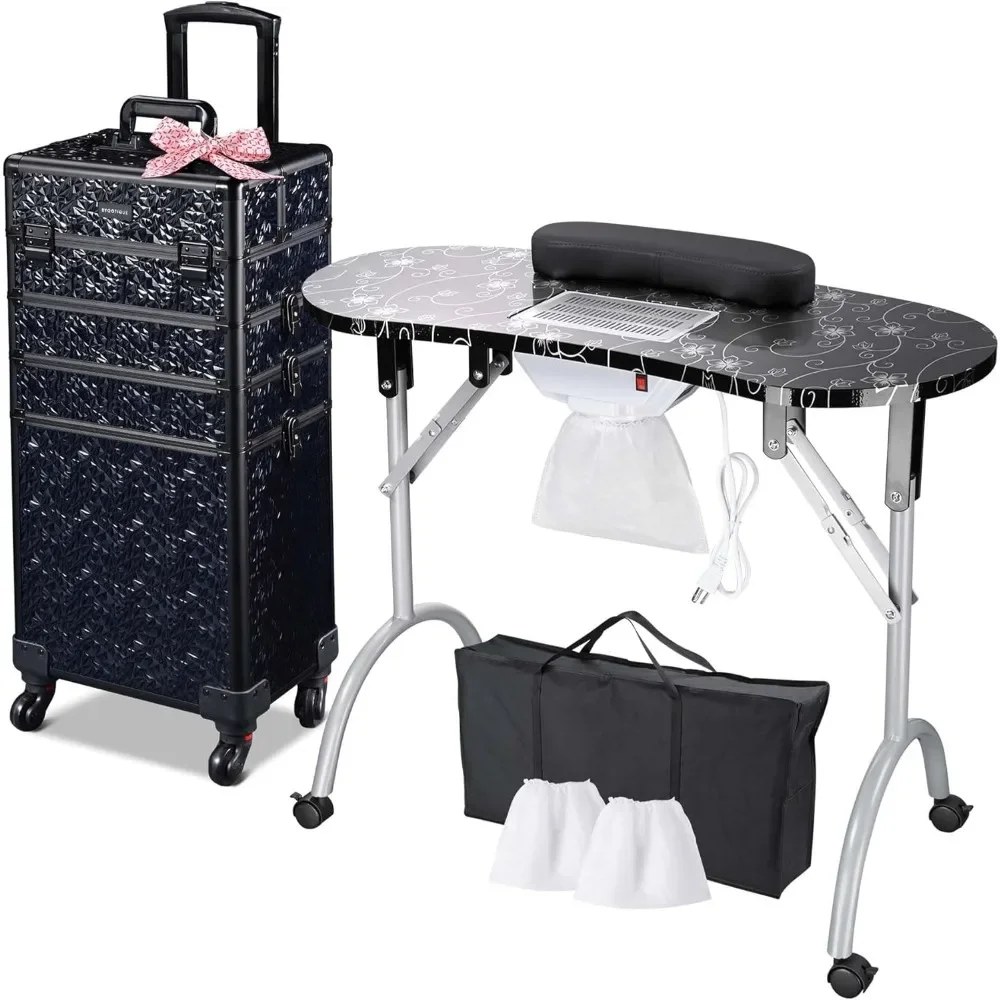 

Folding Manicure Nail Table 4in1 Rolling Makeup Train Case Mermaid, Nail Table