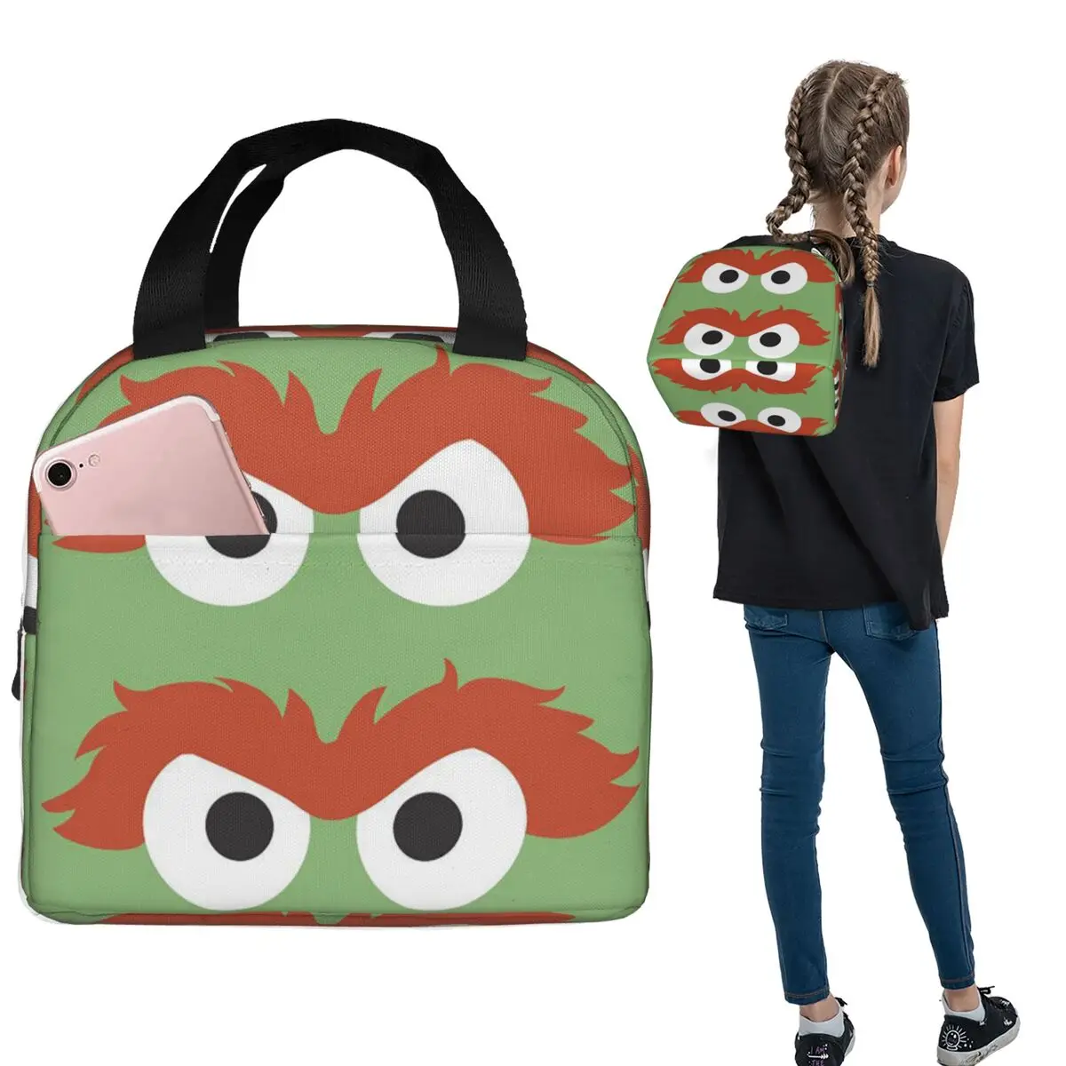 Isolierte Lunchtasche „Sesamstraße“ für Damen und Kinder, tragbare Lebensmittelboxen, Thermo-Lunchbox-Tragetasche