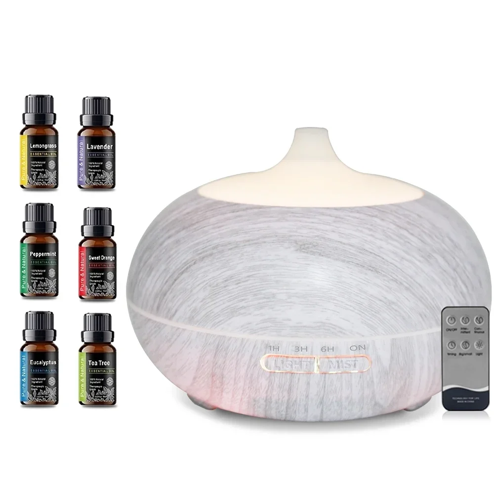 Diffusore di oli essenziali con venature del legno da 550 ml, 7 colori, telecomando, aromaterapia per yoga e rilassamento