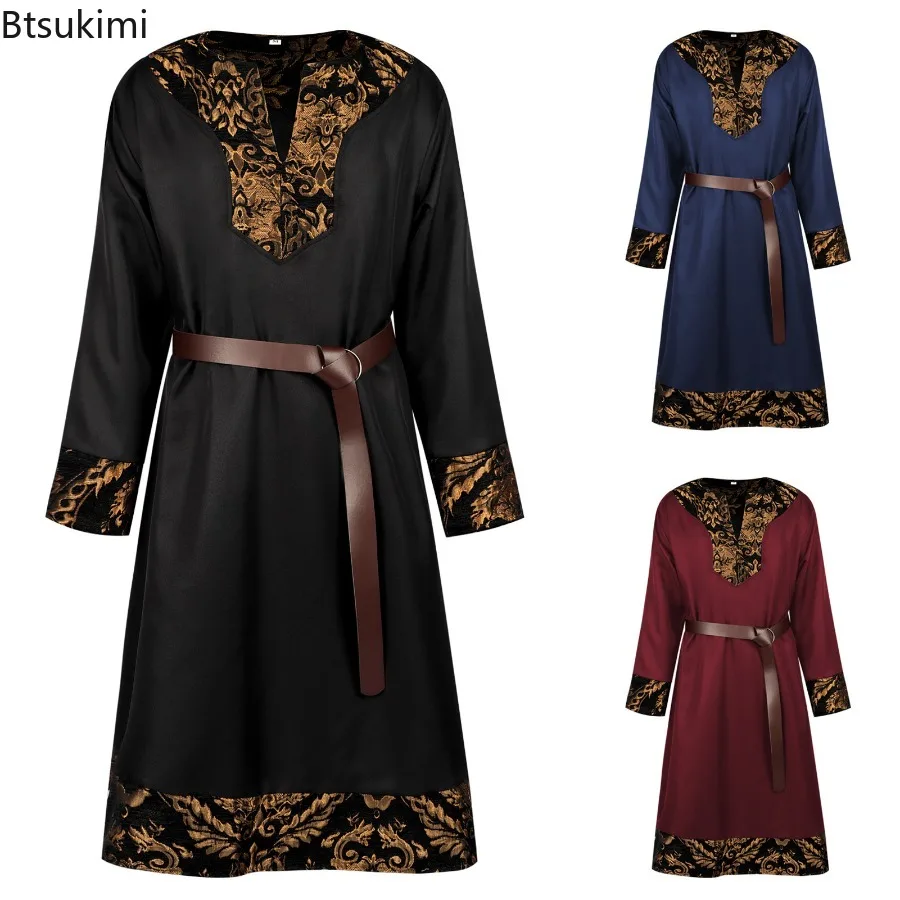 

Men's Medieval Viking Waist Cinching Jacket Renaissance Pirate Knight Warrior Role-playing Costume Retro Loose Long Sleeve Robe