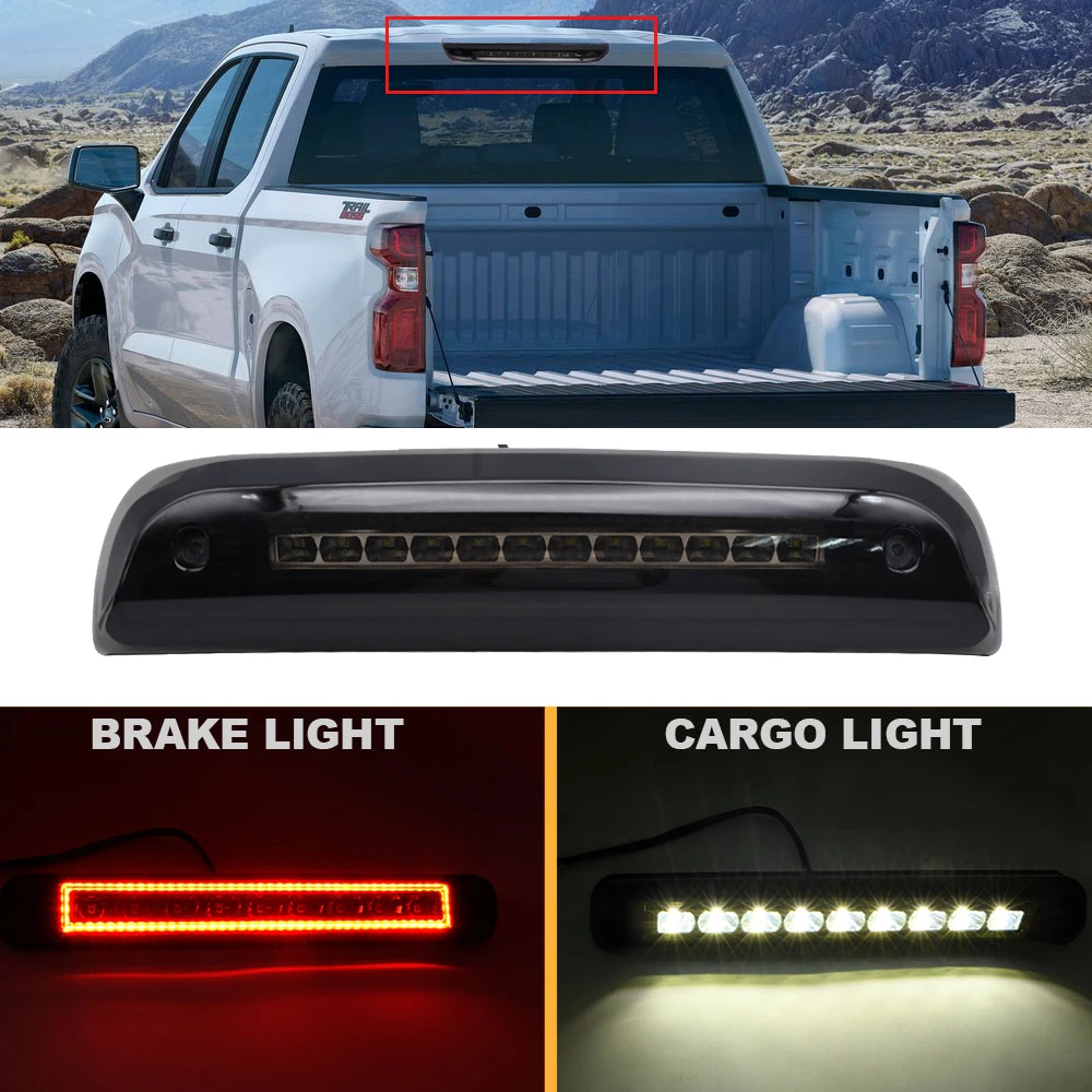 For Chevy Silverado GMC Sierra 1500 2500HD 3500HD 2014-2018 3rd Third Smoked Brake Light Reverse Cargo Lamp Pickup Taillight