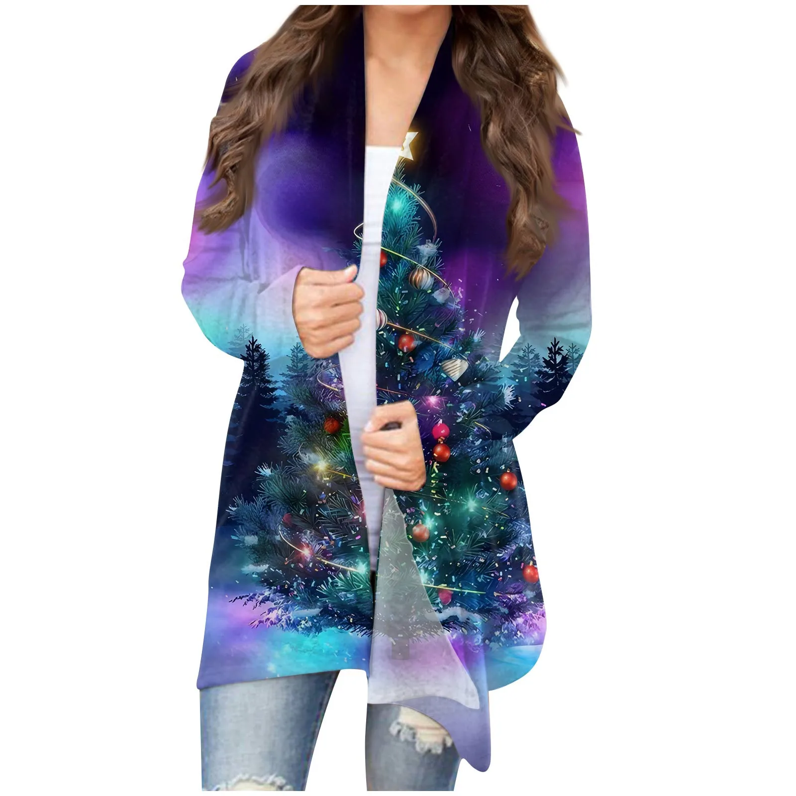 Women'S Christmas Long Sleeve Front Cardigan Printed Top Lightweight Jacketautumn And Winter New Fashion Simple Versatile 2023