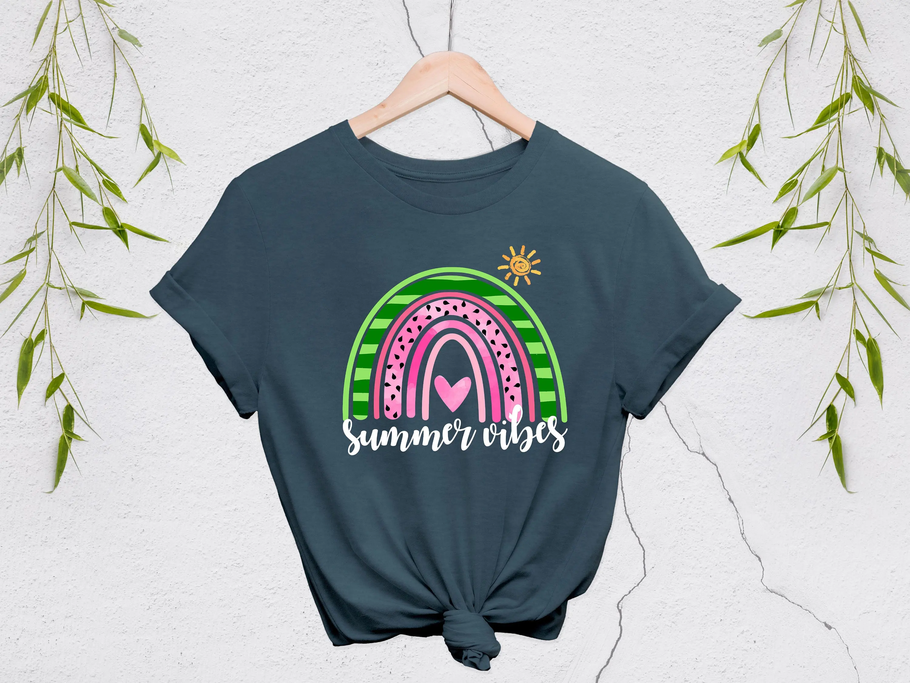 Summer Vibes Super Cute Pastel Rainbow Design On Premium Bella Canvas Unisex T Shirt Family Matching Vacation