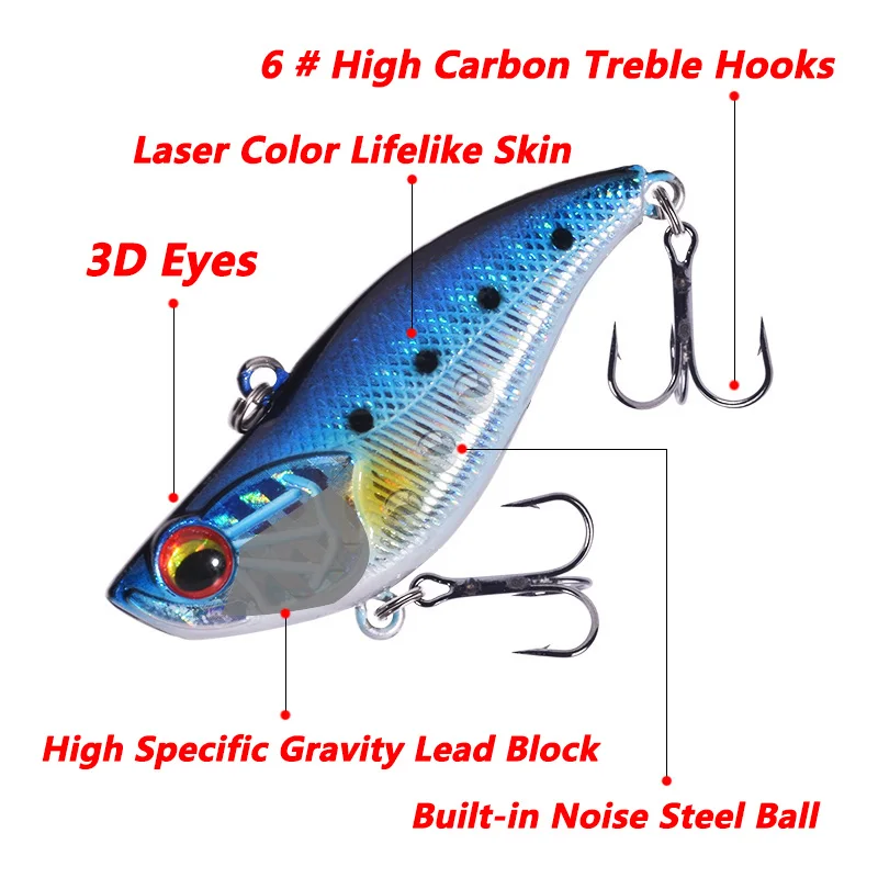 1 Pc Sinking VIB Fishing Lure 6cm 14g Rattling Vibration Winter Wobblers Artificial Hard Bait for Trout Pike Bass Fishing Tackle