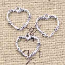 Dijes de plata antigua para manualidades, 15 piezas, corazón de espinas, Bramble, 24x24mm, colgantes de Color plateado, joyería tibetana hecha a mano