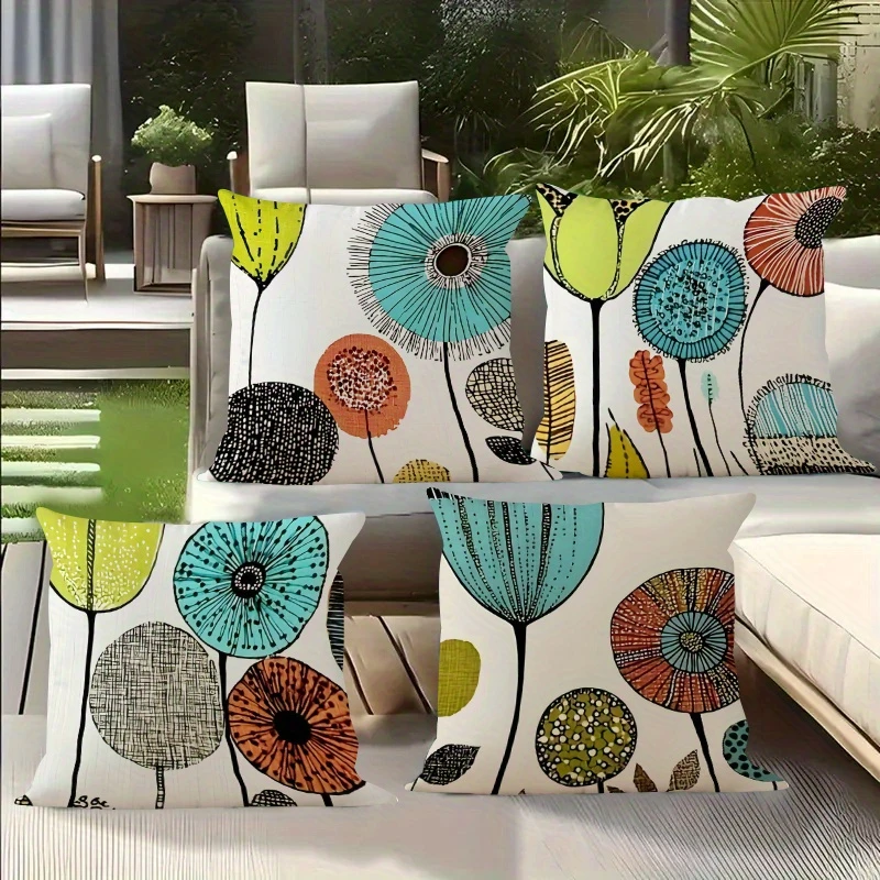 2D Flat Mid Century Modern Floral Throw Pillow Covers Decorative Boho Botanical Cushion Cases for Home Bedroom No Pillow Core