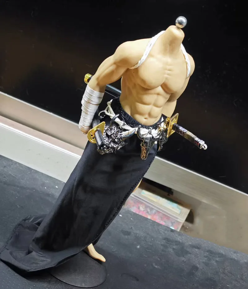 1/6 Scale Male Soldier Sexy Samurai Clothes Set Black Long Skirt with Sword Model for 12