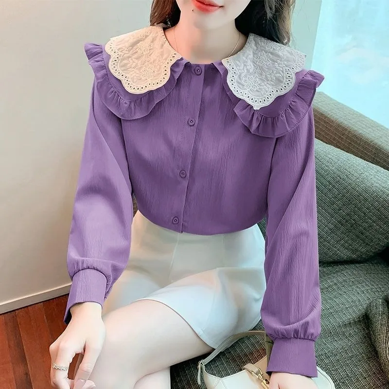 2024 Spring and Autumn New Elegant Women\'s Chiffon Shirt Fashion Long Sleeve Shirt Women\'s Inner Base Shirt Loose Blouse