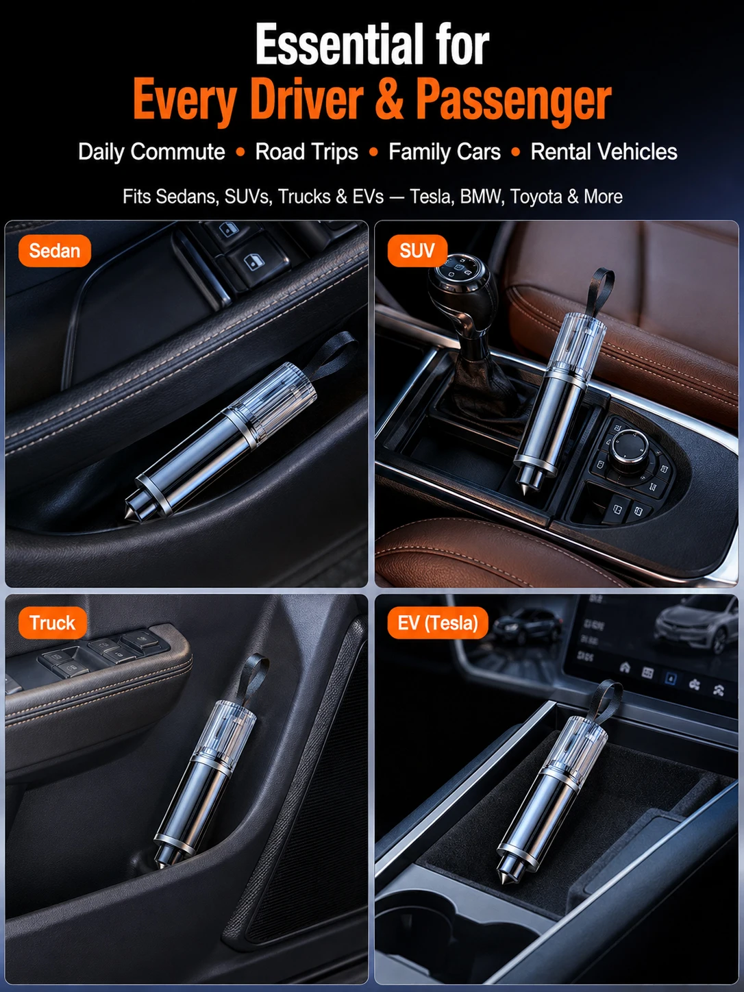 2 in 1 Car Window Breaker and Seat Belt Cutter, Tungsten Steel Emergency Escape Safety Hammer view 3