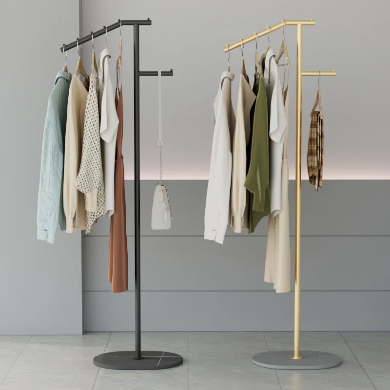 

Modern Vertical Storage Internet Celebrity Clothes Rack Light Luxury Floor-Standing Stone Plate Metal Mobile Coat Rack