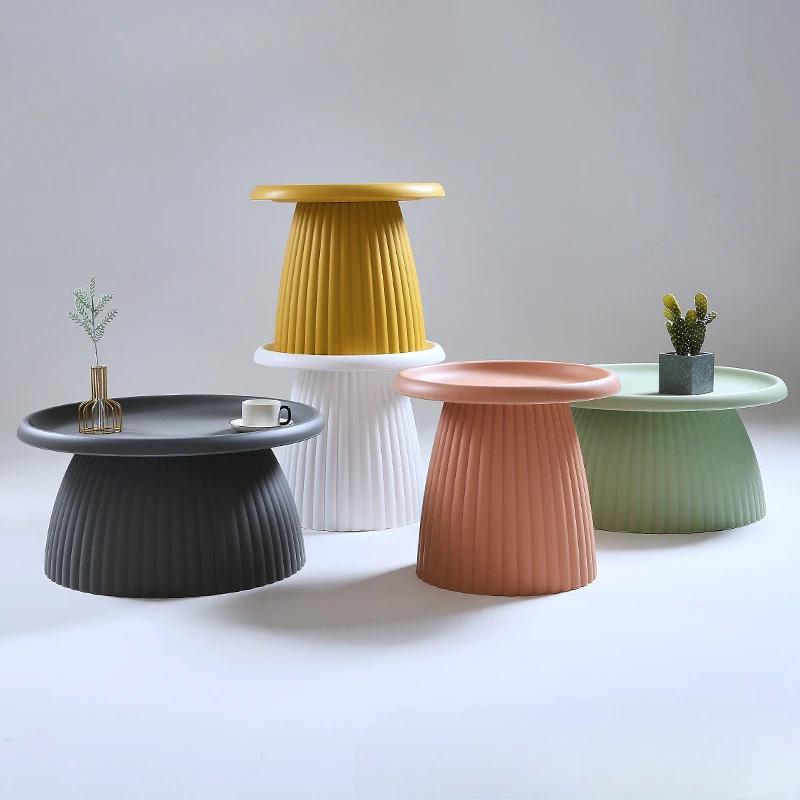 

Nordic Round Plastic Coffee Table, Compact Living Room Side Table, Modern Luxury End Table with Creative Design for Small Spaces