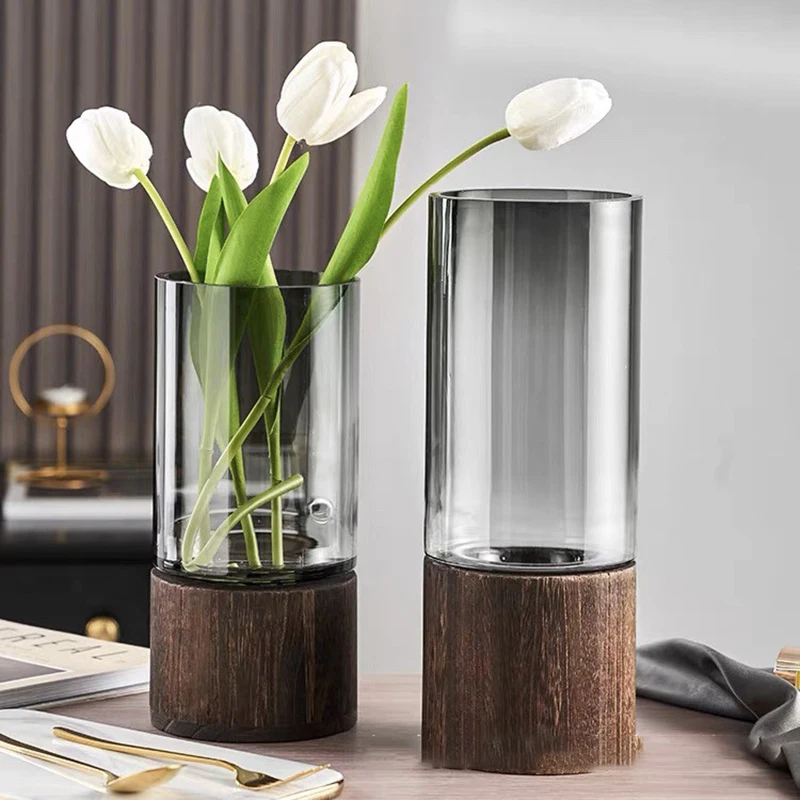 

2022 Base Luxury Table Home Decor Nordic Flower Arrangement Smoke Grey Gray Color Glass Cylinder Vase