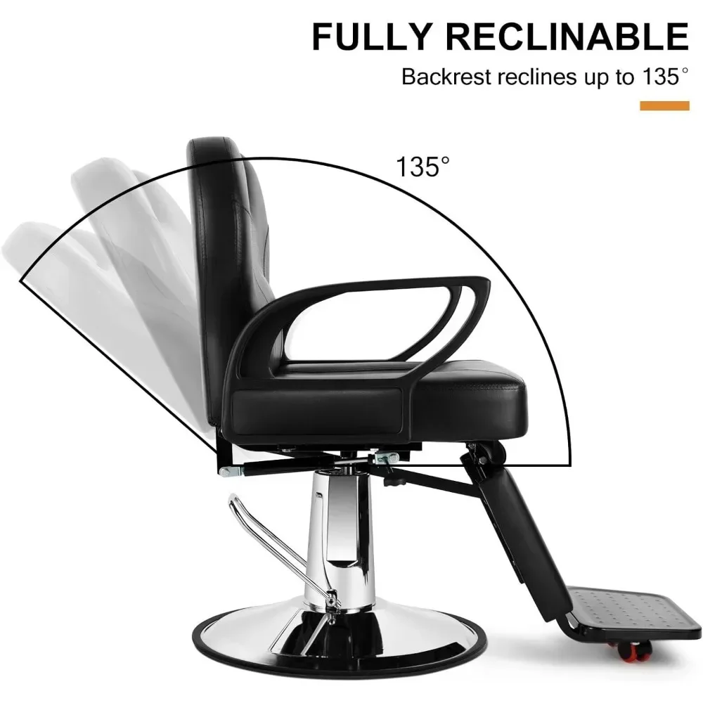 Adjustable Height and Reclining Salon Furniture Barber Chair for Salon Black PVC Artificial Leather Seat Metal Base Professional