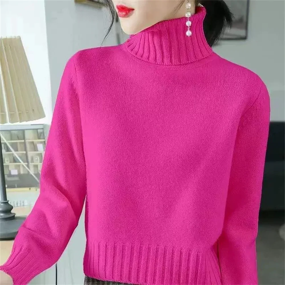 

Autumn Winter Sweater Korean New Turtleneck Solid Color Long Sleeve Jumpers Knitted Pullover Slim Pull Femme G34