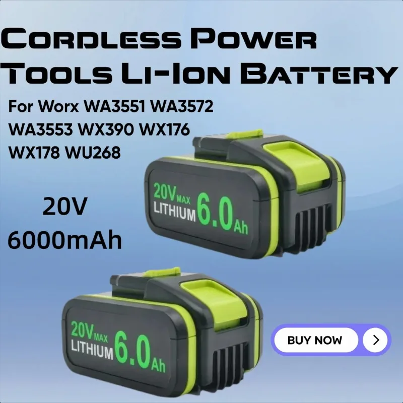 

20V for Worx WA3551 WA3572 WA3553 WX390 WX176 WX178 WU268 Cordless Power Tools Replacement Li-Ion Battery