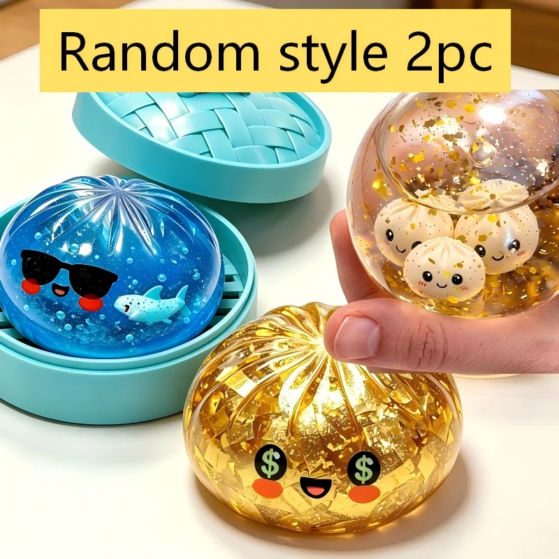 Glitzer-Hai-Dumplings: Weiches, langsam rückfederndes Mini-Brötchen-Fidget-Spielzeug mit Dampfgarer – zum Kneifen und Spielen