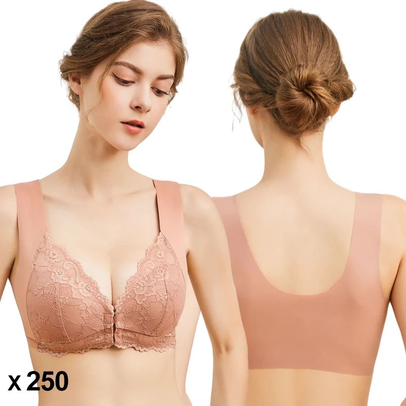 

250Pcs Thin Plus Size Front Button Bra Lace Sexy Seamless Invisible Backless Bralette Adjustable Women's Underwear Bra