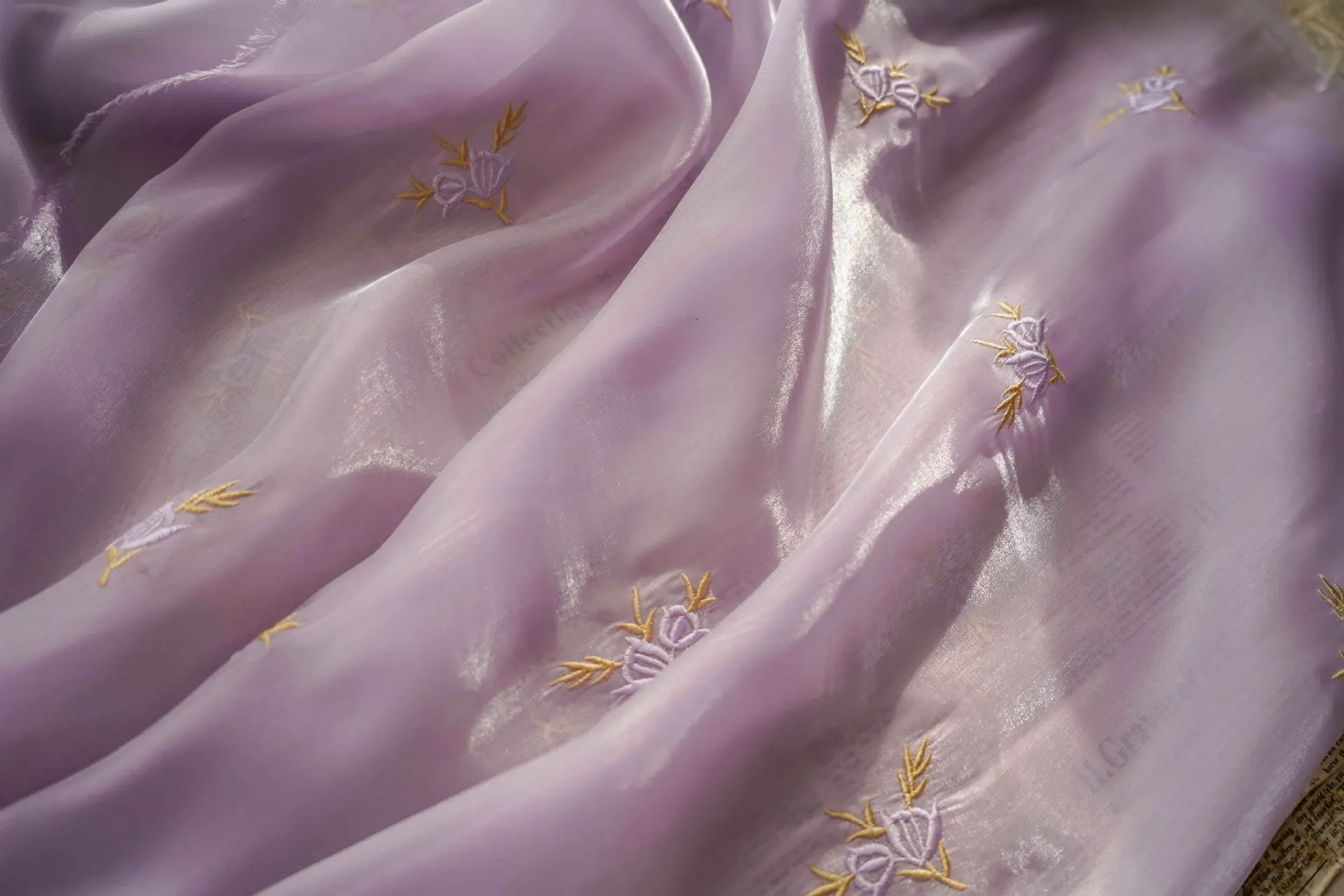 3/5m Spring and Summer Bright Silk Satin Floral Organza Embroidered Fabric for Fairy Dress Clothing Designer Fabric By The Meter