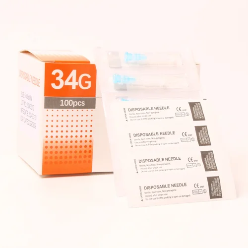 100 Uds 34G Piercing indoloro pequeña aguja de belleza superfina 4mm 6mm 8mm 13mm jeringa agujas de punta de acero de inyección