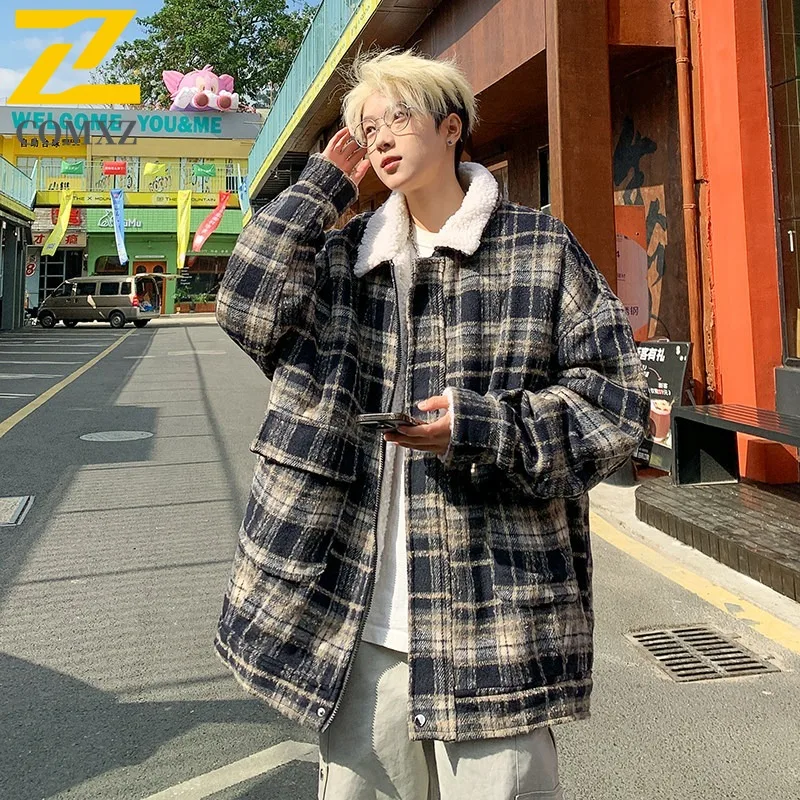 COMXZ Mens Winter Jacket 2025 Thickened  Style Daily Leisure Feature Ski Lamb Fleece Jacket Road Trip Comfort Fit Padding Coat