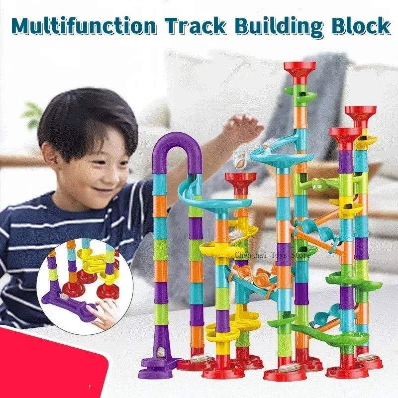 45-142PCS Marble Run Race Track Building Blocks Kids 3D Maze Ball Roll Toy DIY Marble Run Race Coaster Set Christmas Gift