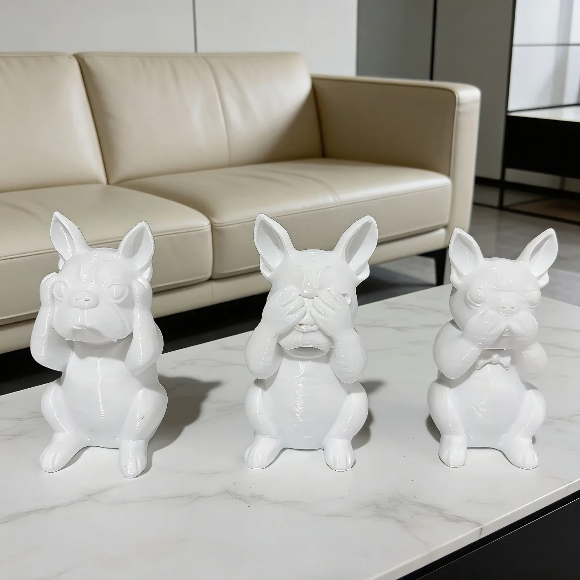 Three Smart Dog French Bulldog Statue Ornament, Listen, Look, Speak Smart Dog Statue, Desktop Decoration Gift for Dog Lovers