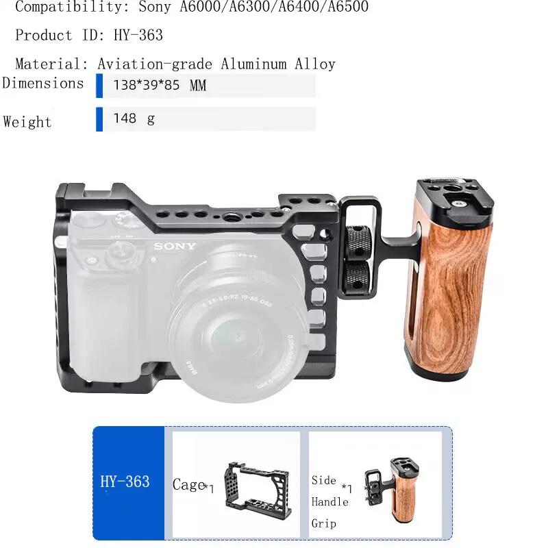 PyroGraphy A6000/A6300/A6400/A6500 Cage Kit Handheld Shooting Kit with Top & Side Handle for Sony A6000/A6300/A6400/A6500 Camera