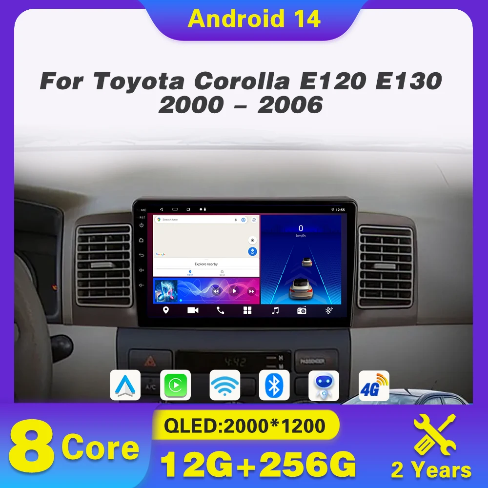 

Car Radio Android 14 For Toyota Corolla E120 E130 2000 - 2006 Multimedia Video Player Navigation GPS WIFI Head Unit DVD BT