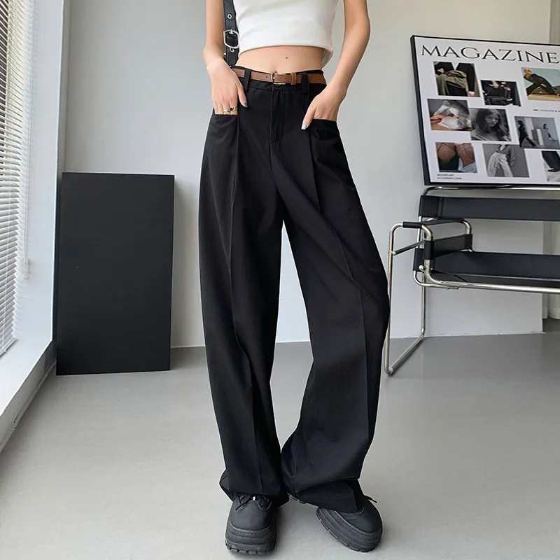 Japanese Style High Waist Tooling Pants Women\'s Summer New Design Sense Niche Straight Slimming Wide Leg Pants Loose Casual Trou