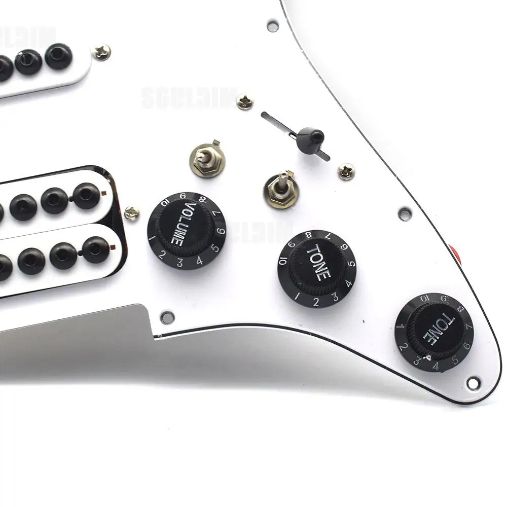 Hsh bobina dividindo guitarra elétrica pickguard captador grande guarda-chuva pré-carregado conjunto de placa de arranhões branco