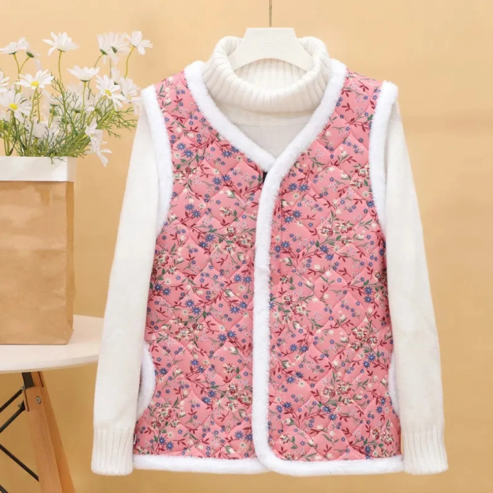 

Ethnic Style Chinese Style Floral Plush Vest Sweet Thermal Flower Sleeveless Coat Warm Fleece Cardigan Jackets Women