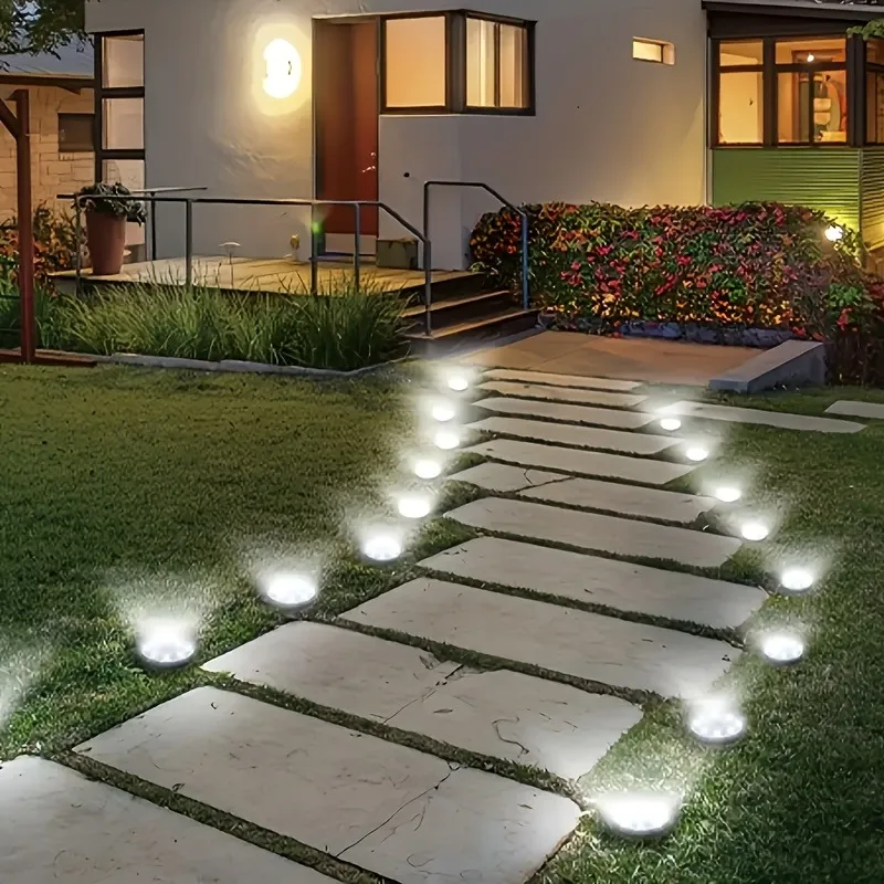 8PCS Mini Solar Led Ground Lights Outdoor Stainless Steel Rotating Solar Path Lights Solar Ground Landscape Lighting