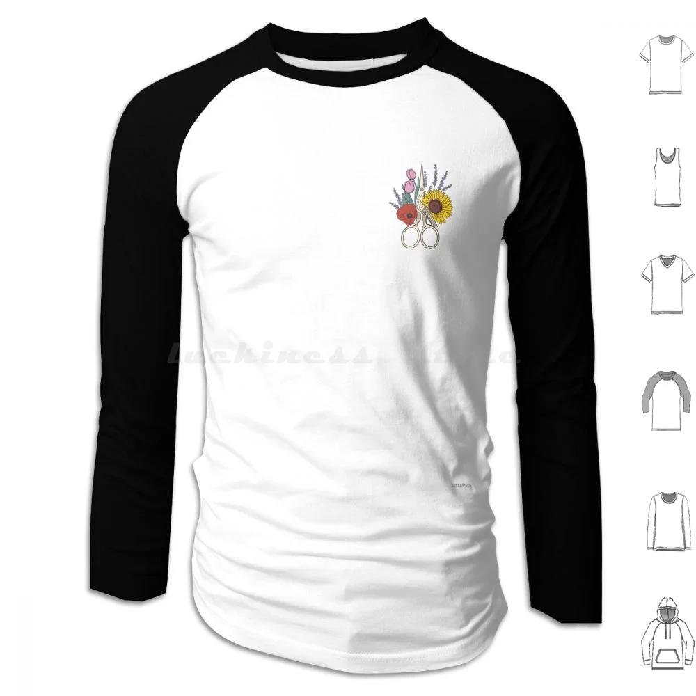 

Floral Stork Scissors Hoodies Long Sleeve Embroidery Scissors