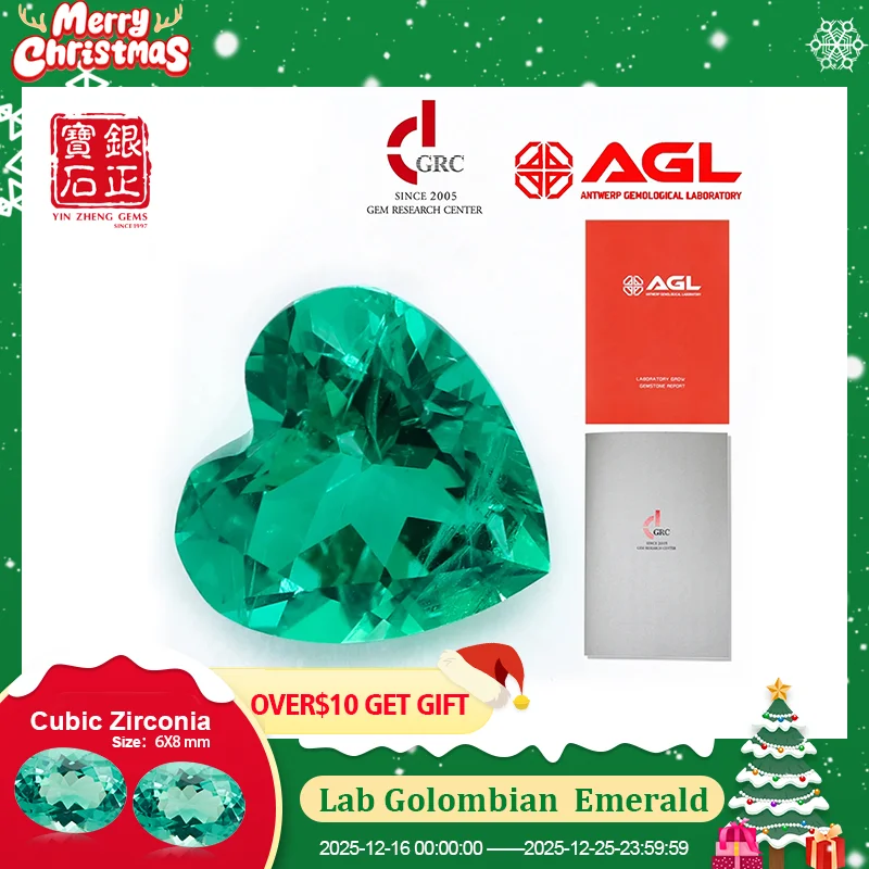 YinZheng Lab โคลอมเบีย Emerald Hydrothermal Heart Cut โคลอมเบียมรกตพร้อมใบรับรอง Lab Grown โคลอมเบีย Emerald