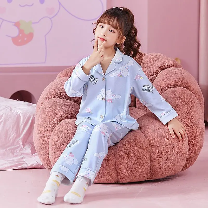 Sanrio Anime Kuromi Mymelody Cinnamoroll Kids Pyjamas Cartoon Long-sleeved Trousers Boys Girls Clothing Baby Pajamas Sleepwear