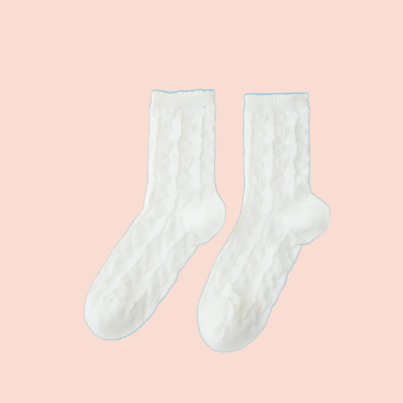 5/10 Pairs Love Heart Embossed White Long-tube Lolita Socks Autumn and Winter Women's Lace Socks Cotton Socks Middle-tube Socks