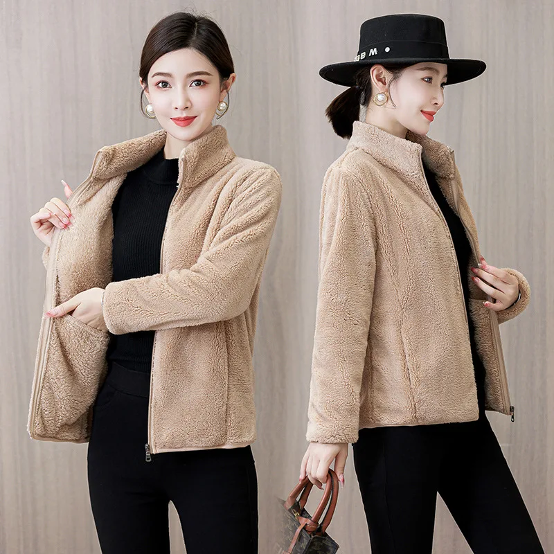 Women's Fleece Coat Winter Warm Thicken Jacket Two-Sided Wear Double-Sided Velvet Coral Fleece Coats Polar Fleece Jackets