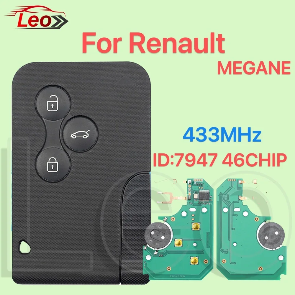 Leo Smart Remote Key For Renault MEGANE 2 3 Scenic Clio 2003 2004 2005 2006 2007 2008 PCF-7947 433MHz ID:46CHIP World Available