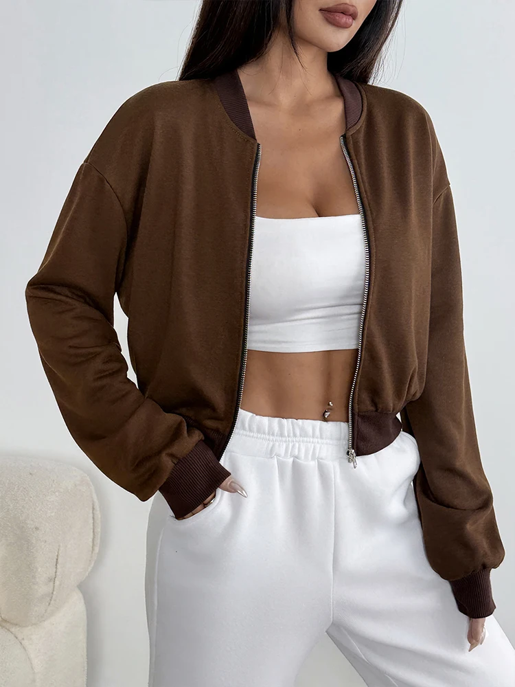 Podzimní nová dámská bunda, kabát, topy, streetwear, módní velbloudí bunda s dlouhým rukávem, zipy, dámská ležérní štíhlá všestranná bunda - náhled 4