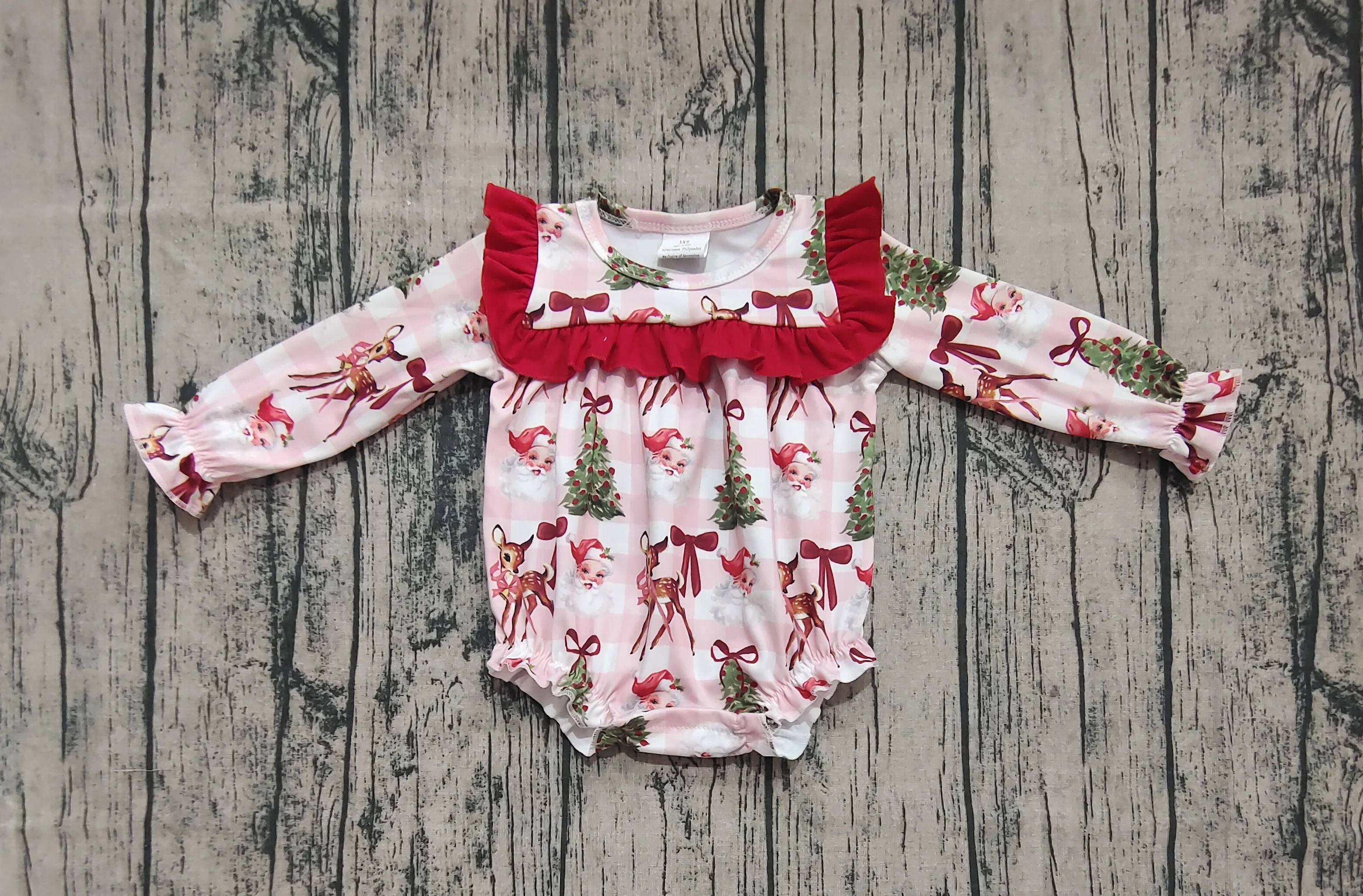 

6.20 LR2274 Presale Kids Boutique Clothes Baby Girls Clothes Santa Print Toddler Christmas Romper