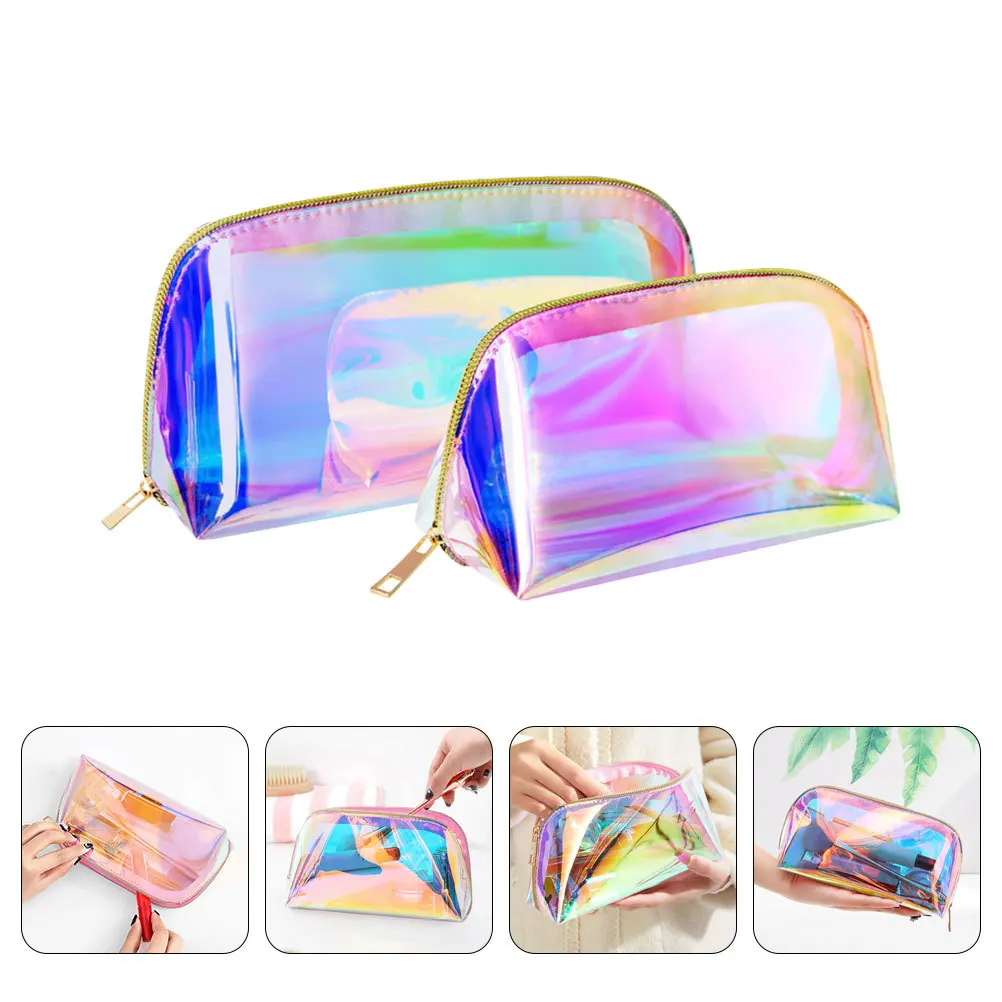 

2Pcs Tpu Shell Bag Transparent Waterproof Travel Makeup Pouch Portable Toiletry Organizer for Women Bathroom Storage